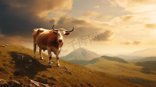 站在山上摄影照片_站在山上的一头牛