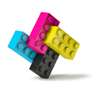 四种印刷工艺颜色的积木 3D