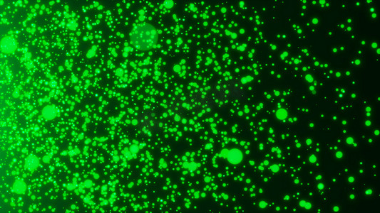空间中的许多抽象小绿色粒子，计算机生成的抽象背景，3D 渲染