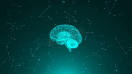 大脑结构摄影照片_大脑在背景上的 3d 渲染，有许多连接点，科学、技术、互联网的概念