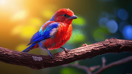 红蓝公众号摄影照片_一只红蓝相间的鸟在树枝上