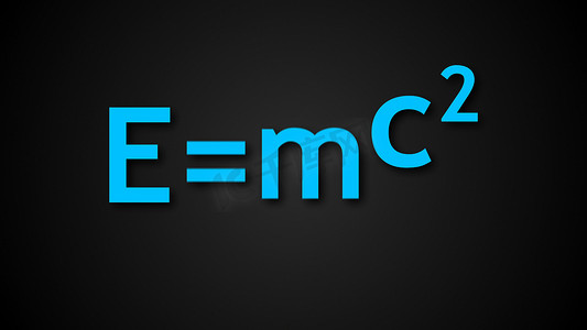 E mc2 阿尔伯特·爱因斯坦物理公式在黑色背景上，质能等价