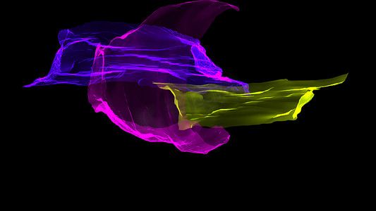 五颜六色的扭曲丝带随风飘扬，浪漫的 3D 渲染计算机生成背景
