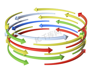 旋转箭头摄影照片_彩色箭头圆柱图 3D