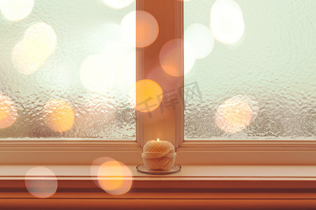 结霜的冬窗和金光中的蜡烛