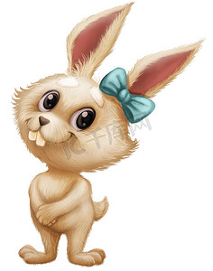 白色兔子卡通摄影照片_可爱的毛茸茸的兔子卡通动物人物吉祥物摆出大眼睛和微笑