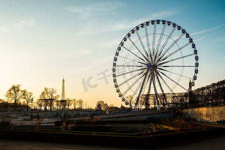 巴黎的摩天轮和艾菲尔铁塔