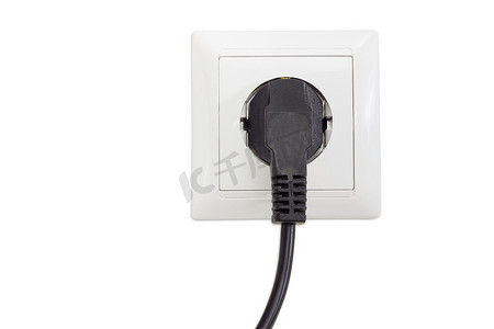 电源供应摄影照片_带有相应电源插头的白色插座