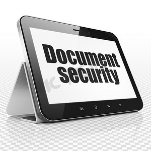 安全文档摄影照片_保密概念：显示文档安全的平板电脑