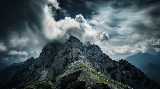 云层覆盖岩山