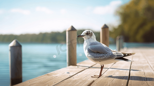 白天棕色木质码头上的白色小鸟