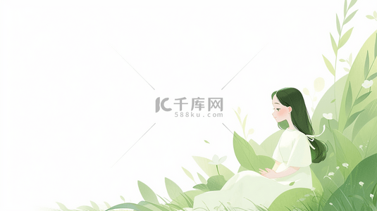 摇一摇女孩背景图片_绿色夏季小清新唯美女孩背景