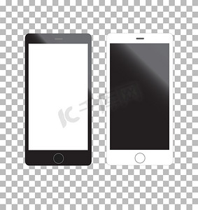 苹果手机样机白色摄影照片_透明背景上的样机电话黑色前视图。 