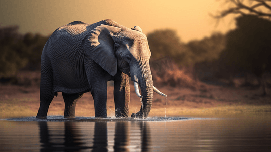 从水中喝水的大象
