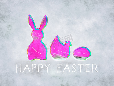 兔子鸡和鸡蛋复活节装饰水彩画