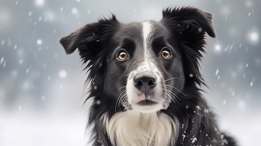 边境摄影照片_白天白雪覆盖的地面上黑白相间的边境牧羊犬