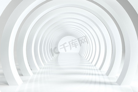 3d 渲染，明亮的科幻隧道，明亮的背景