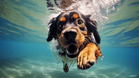 水中动物摄影照片_一只在水中游泳的狗