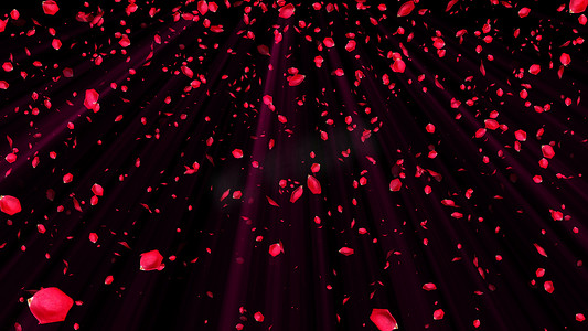 抽象背景与飞扬的红色玫瑰花瓣、婚礼和浪漫风格、3d 渲染计算机生成的背景