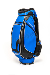 白色背景上的蓝色高尔夫球袋