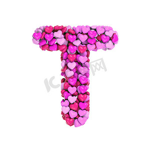 情人节字母 T - 大写 3d 粉红心字体 - 爱、激情或婚礼概念