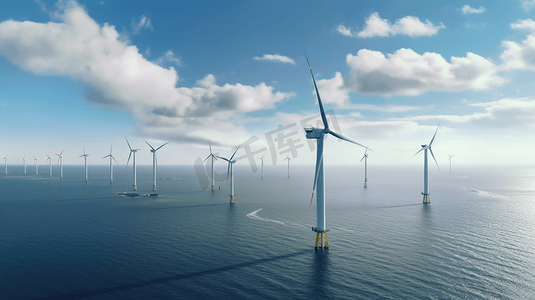 风力发电绿色环保摄影照片_海上风力发电绿色能源