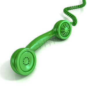 绿色电话听筒，复古插画设计