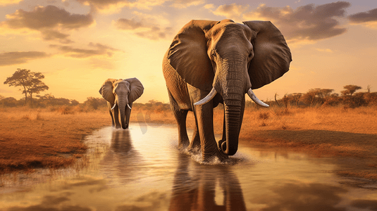 走在野外的大象