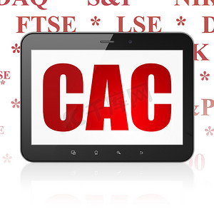 股票市场指数概念：带 CAC 的平板电脑