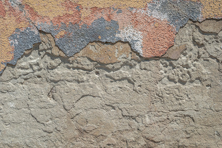 混凝土墙上的旧碎石膏、抽象混凝土、风化有裂缝和划痕、景观风格、垃圾混凝土表面、大背景或纹理