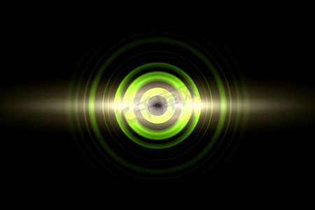 声波振荡绿光与圆旋转，抽象背景