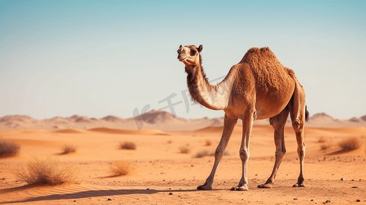 白天沙漠中的棕色骆驼