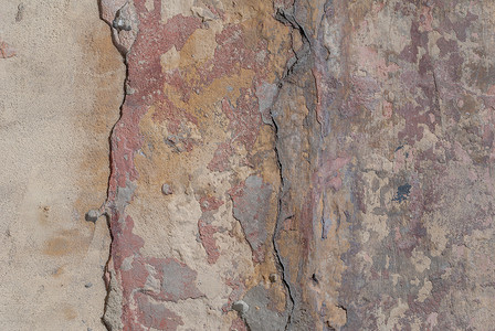 混凝土墙上的旧碎石膏、碎漆、纹理背景