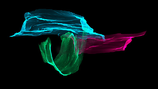 五颜六色的扭曲丝带随风飘扬，浪漫的 3D 渲染计算机生成背景