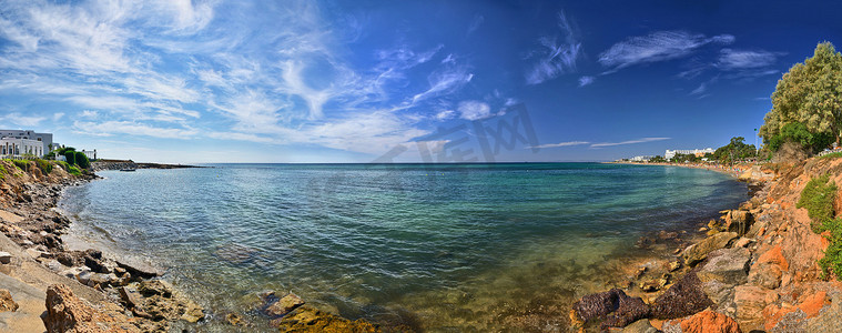 多岩石的海滩，哈马马特，突尼斯，地中海，非洲，HDR P