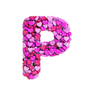 情人节字母 P - 大写 3d 粉红心字体 - 爱、激情或婚礼概念