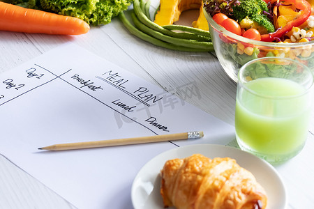 饮食计划摄影照片_卡路里控制、膳食计划、饮食和减肥概念。