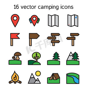 一套露营、旅行和自然图标