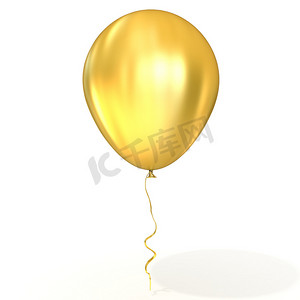 丝带气球摄影照片_带丝带的金色气球