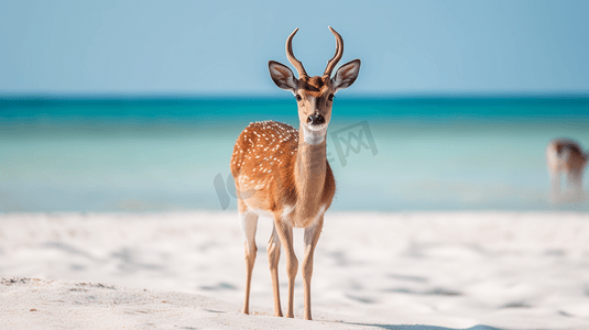 棕鹿摄影照片_白沙滩上白天的棕鹿