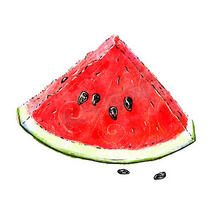 绿色食物插图摄影照片_在白色背景上孤立的开胃和多汁的西瓜片的插图。