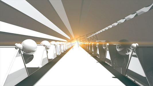 3d 渲染未来派公路隧道。