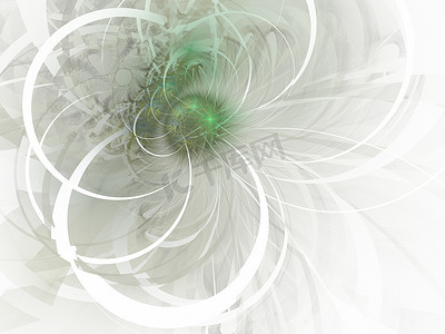 柔和的绿色分形花朵计算机生成的图像，用于徽标、设计概念、网页、印刷品、海报。