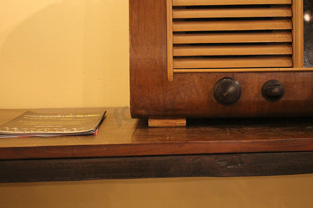 石南丛中的老式收音机