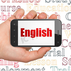 学习理念：手持智能手机显示英语