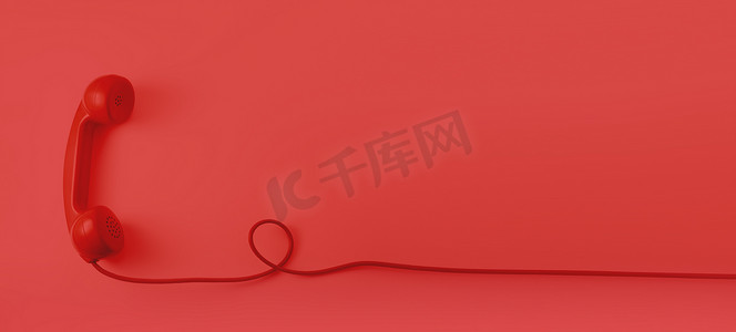 气球话摄影照片_一个红色的老式拨号电话听筒。