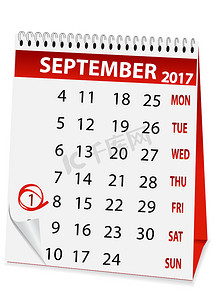 2017 年 9 月 1 日的图标日历