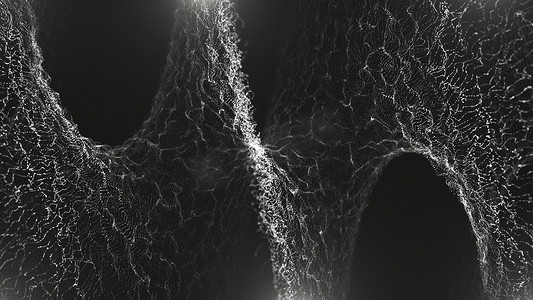 深渊中的数字粒子漂浮波形抽象网络技术。