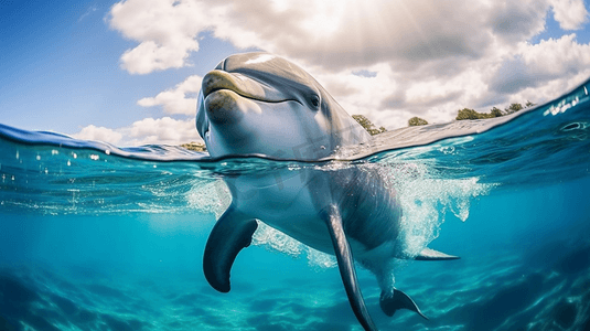 水面摄影照片_白天在水面上的灰海豚