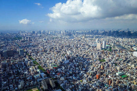东京城市天际线鸟瞰图，日本